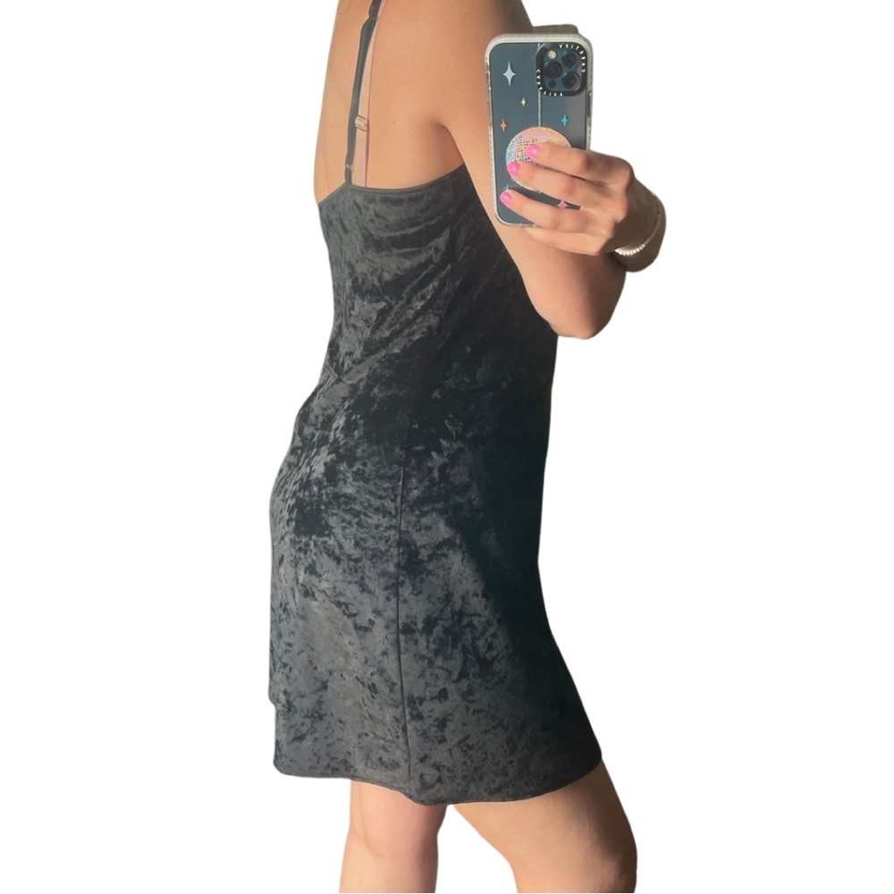 VTG 90s Crushed Black Velvet Babydoll Dress - Picture 3 of 5